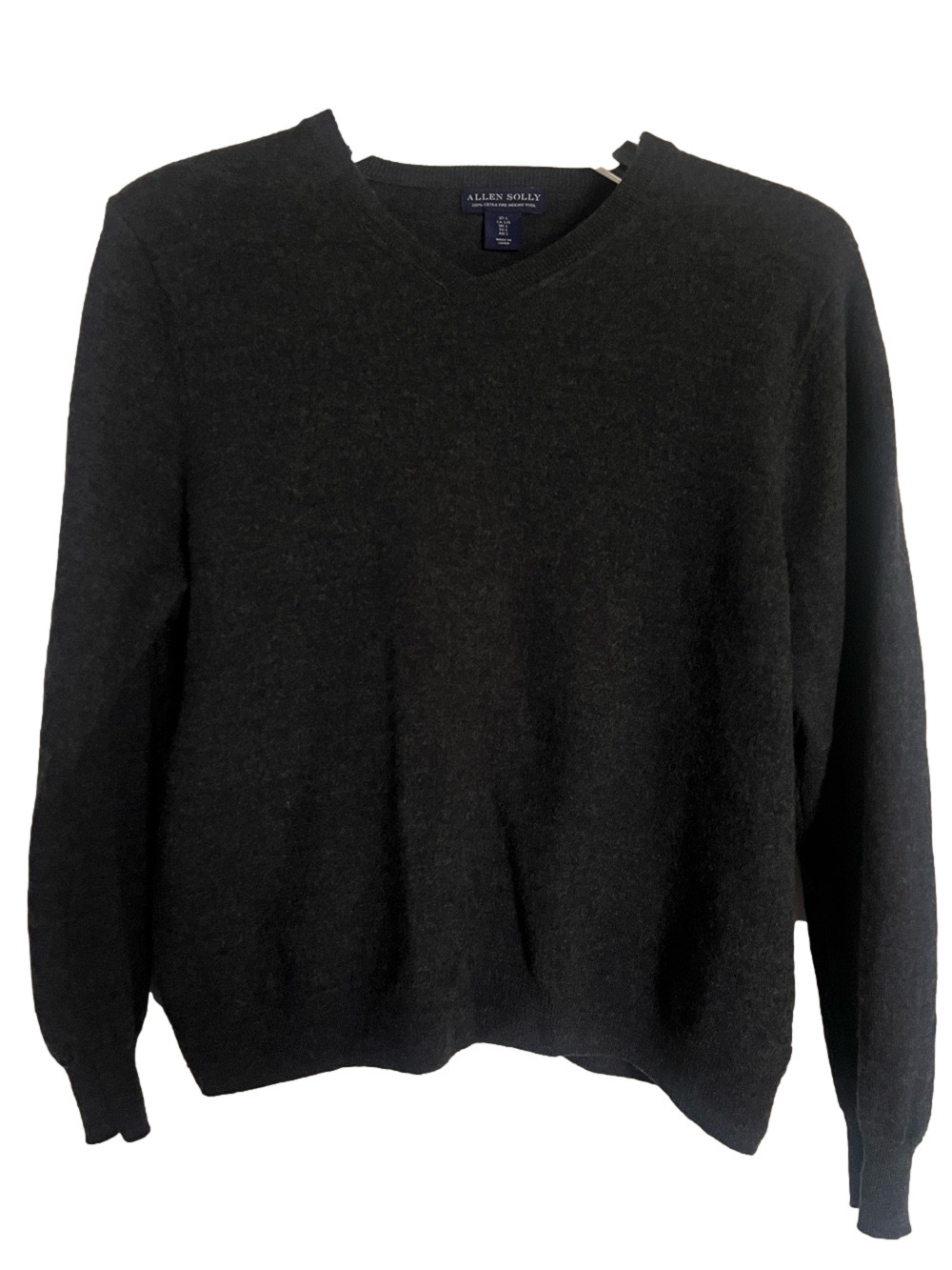 Allen Solly Extra Fine Merino Wool Gray V-Neck Men’s Sweater - Size Large